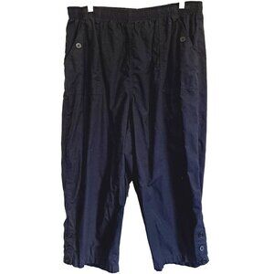 Kim Woman Kim Rogers 1X Black Pull-on Cropped Pants Button Trim 22" Inseam